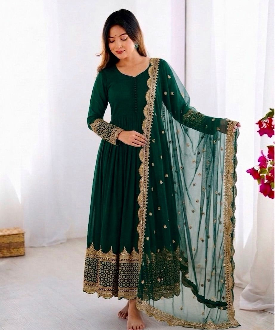 Elegant Sequence Work Georgette Anarkali Gown