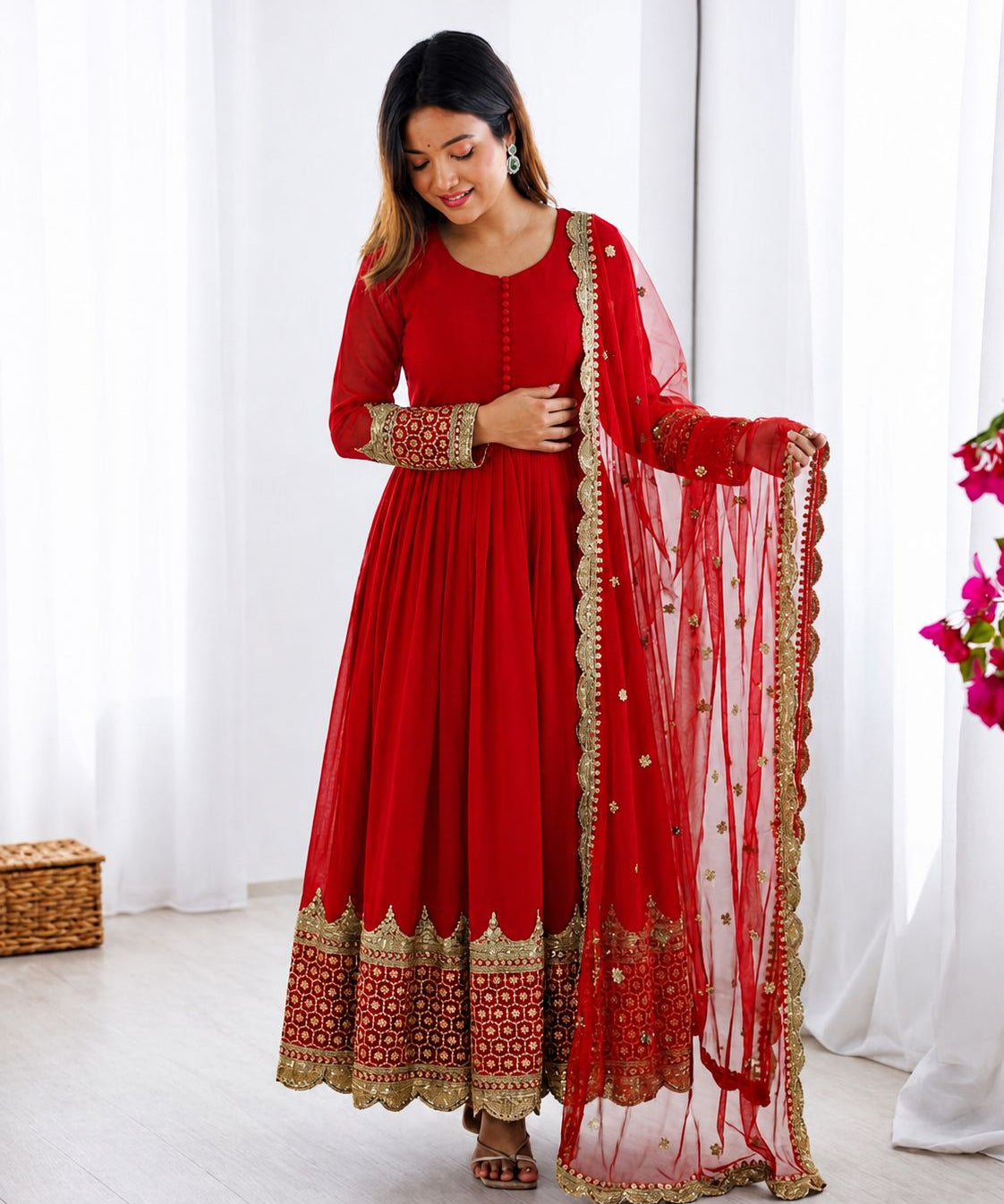 Elegant Sequence Work Georgette Anarkali Gown