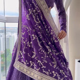 Purple Lukhnowi Pata Work Lehenga Choli