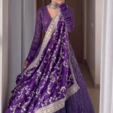 Purple Lukhnowi Pata Work Lehenga Choli