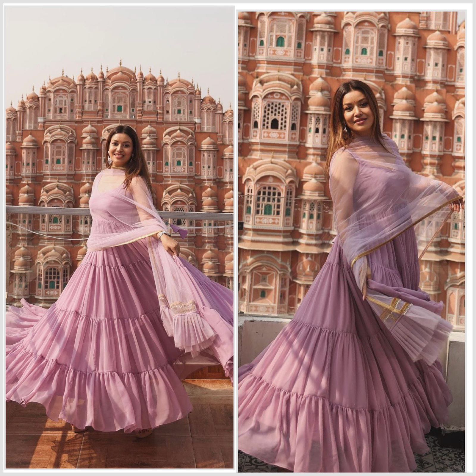 Bollywood Peach Ruffles Gown