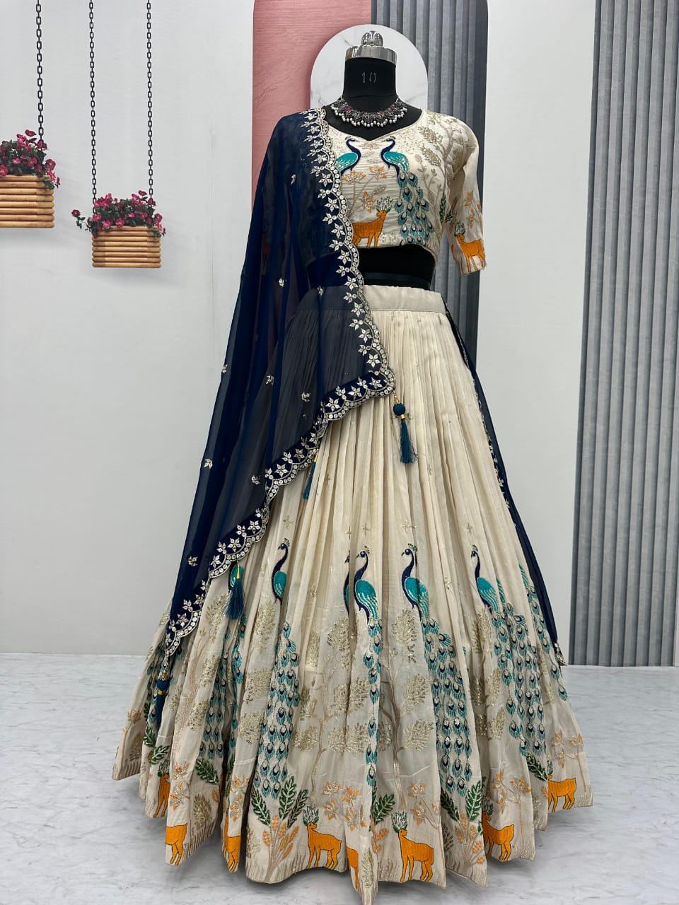 Peacock Bridal Tissue Silk Lehenga