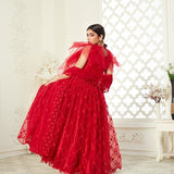 Red Butterfly Net Lehenga Choli