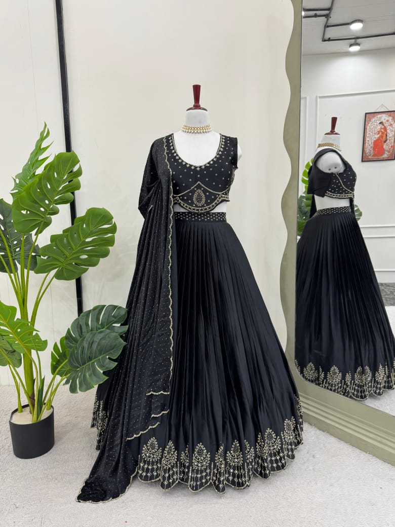 Beautifull Black Satin Silk Lehenga