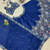 Blue Bridal Heavy Chinon Silk Lehenga