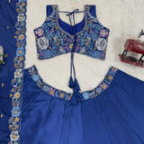 Blue Bridal Heavy Chinon Silk Lehenga