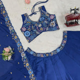 Blue Bridal Heavy Chinon Silk Lehenga