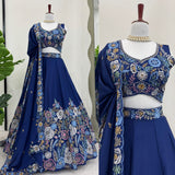 Blue Bridal Heavy Chinon Silk Lehenga