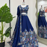 Blue Bridal Heavy Chinon Silk Lehenga