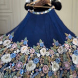 Blue Bridal Heavy Chinon Silk Lehenga