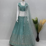 Sky Bridal Mirror Work Lehenga