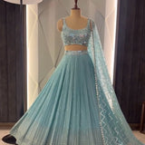 Sky Bridal Mirror Work Lehenga