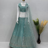 Sky Bridal Mirror Work Lehenga