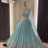 Sky Bridal Mirror Work Lehenga