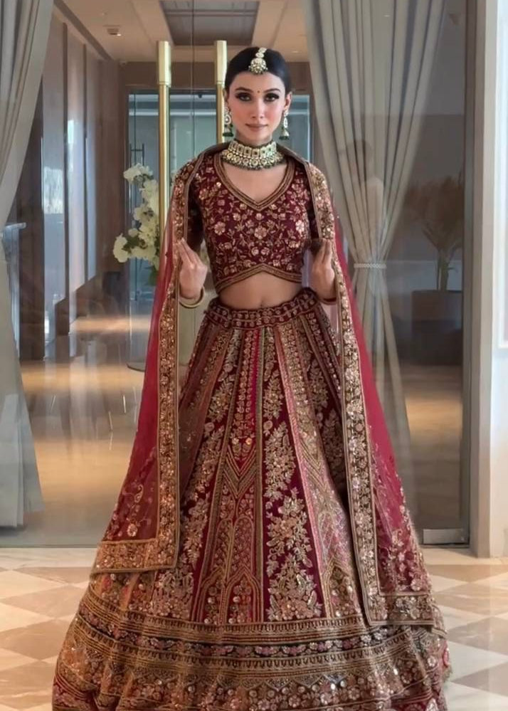 Elegant Bridal Wedding Velvet Lehenga