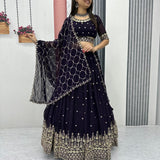 Dark Purple Festive Georgette Lehenga