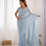 Festive Embroidered Crushed Silk Saree
