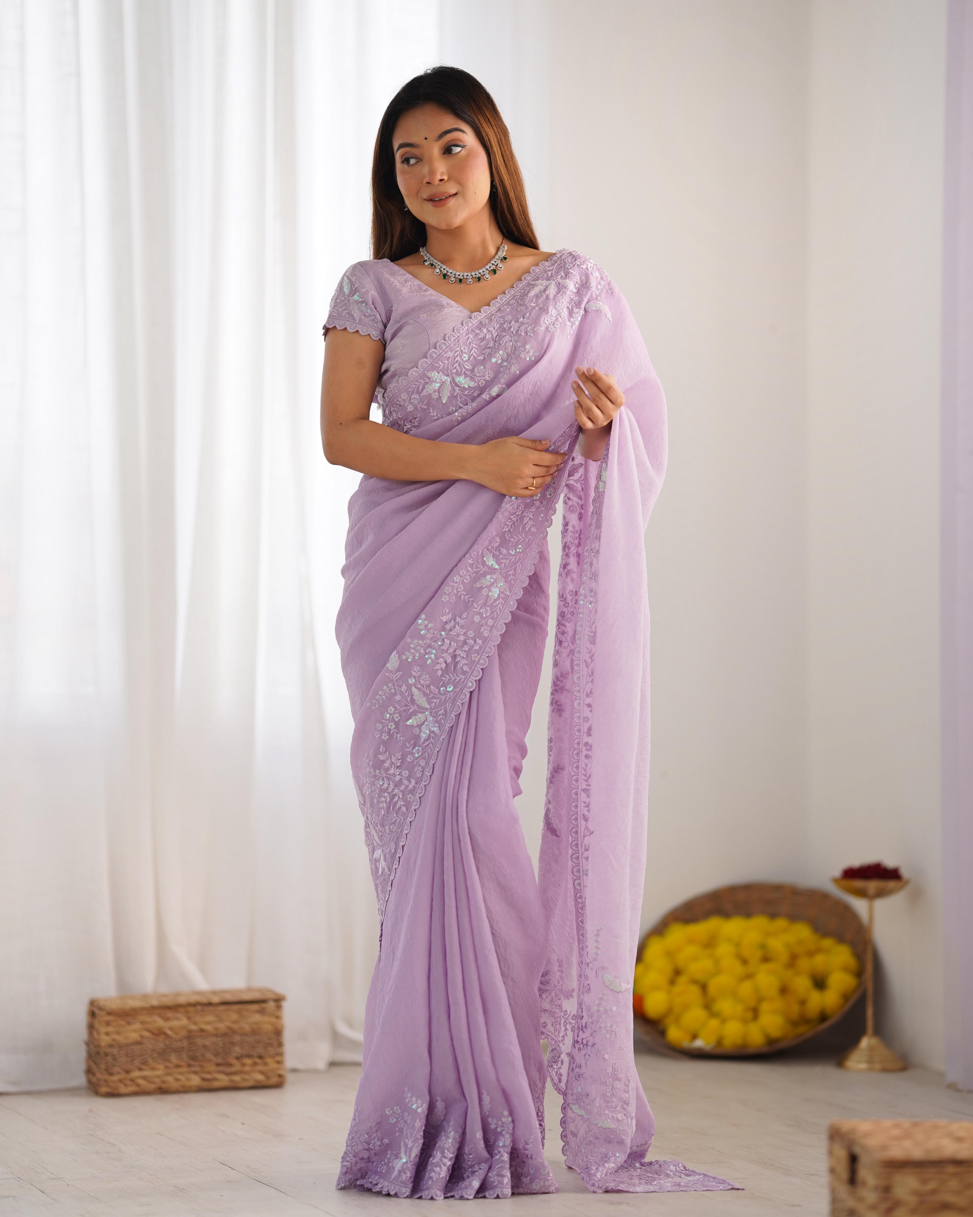 Festive Embroidered Crushed Silk Saree