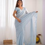 Festive Embroidered Crushed Silk Saree