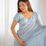 Festive Embroidered Crushed Silk Saree