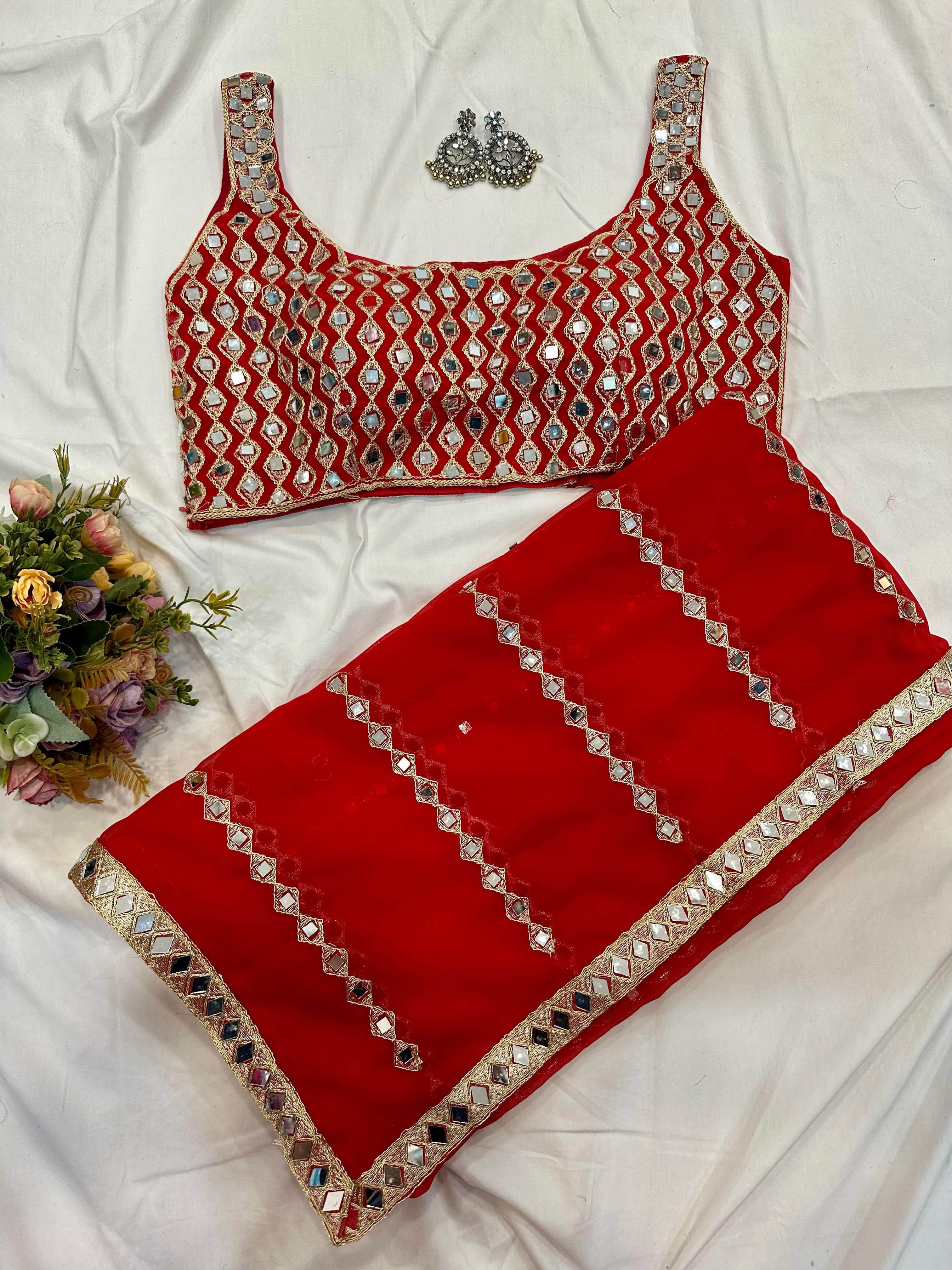 Beautiful Original Mirror Georgette Saree