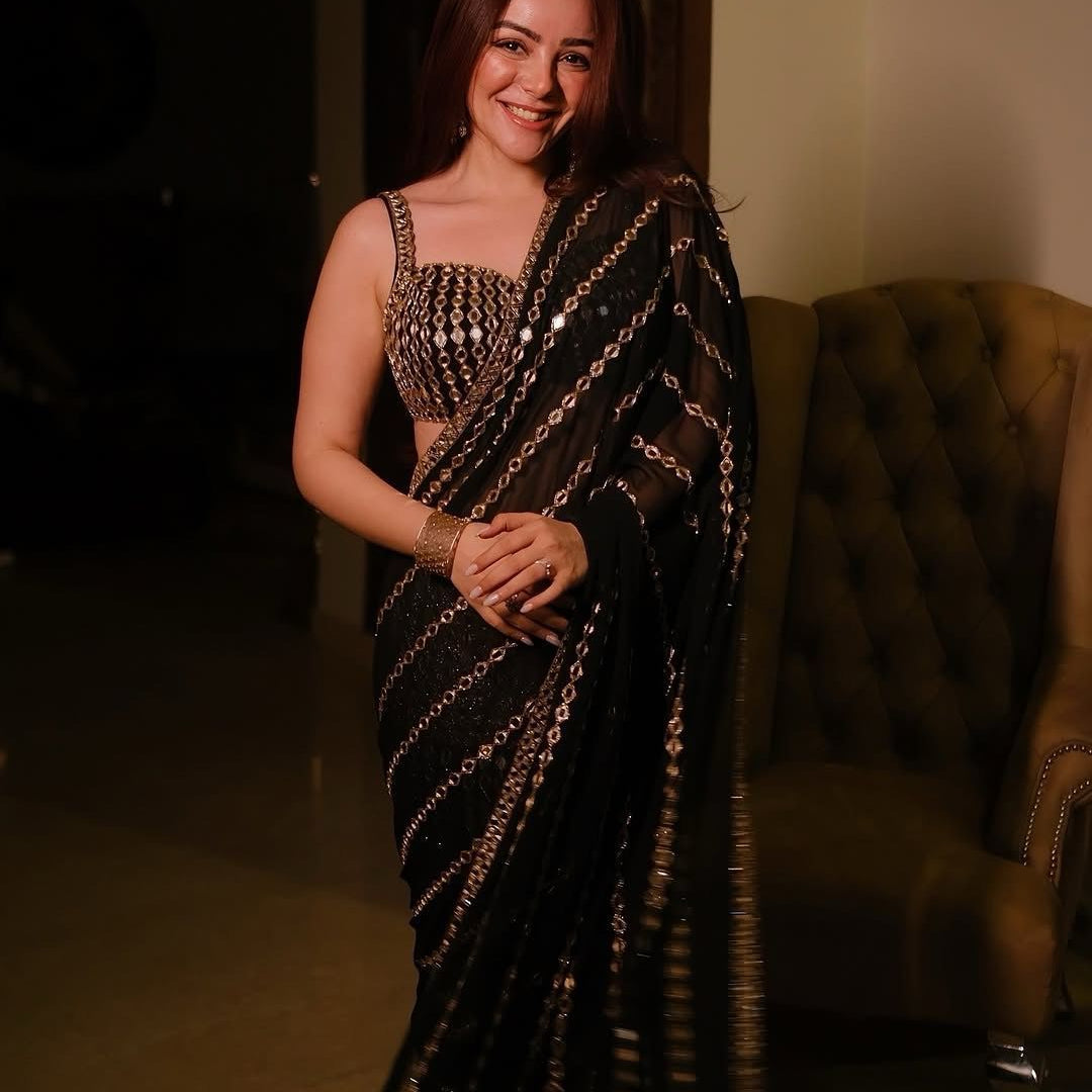 Beautiful Original Mirror Georgette Saree