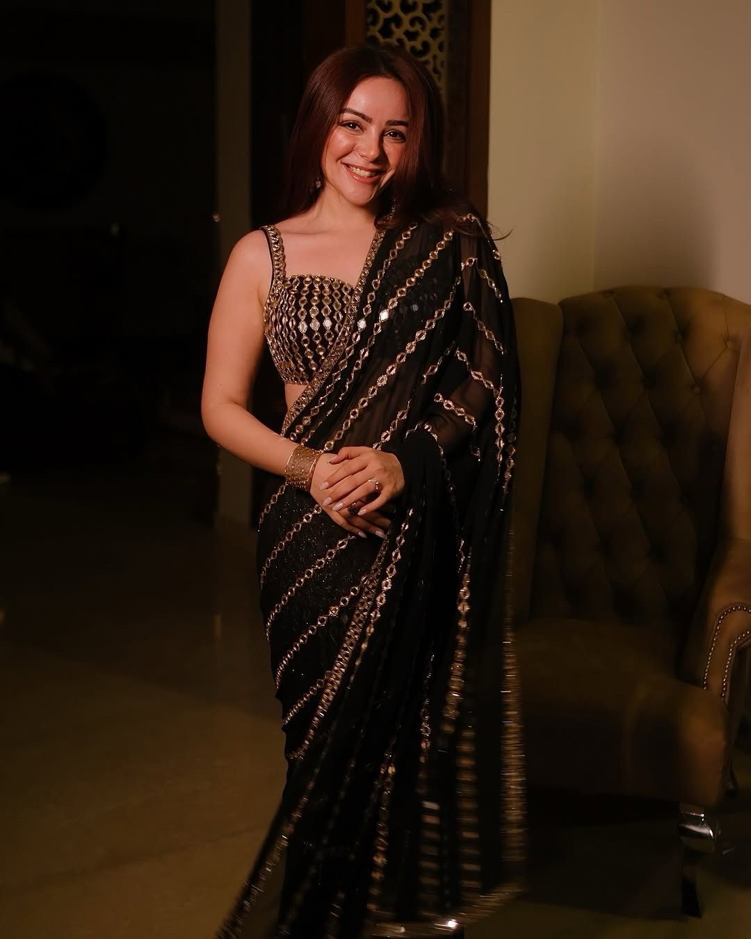 Beautiful Original Mirror Georgette Saree