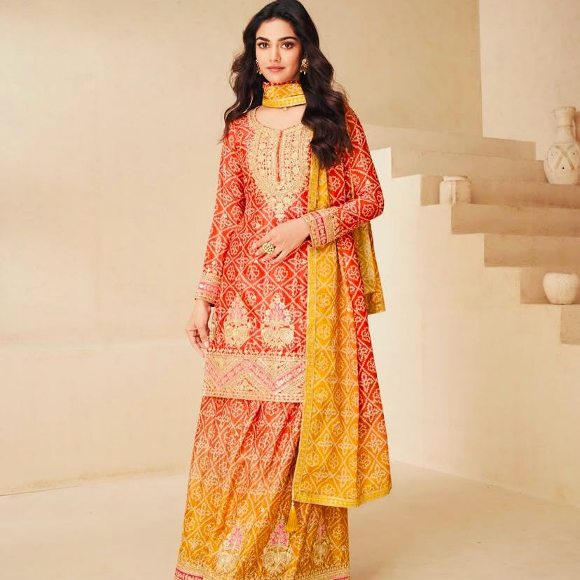Bandhej Partywear Sharara Suit