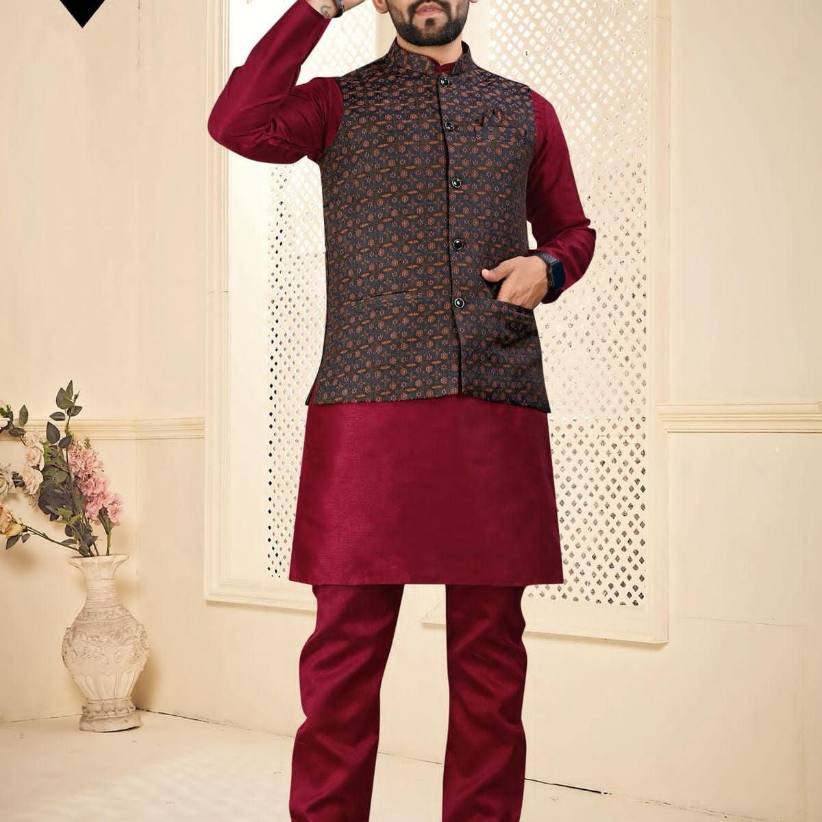 Men's Party Wear Silk Kurta Pyjama