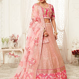 Graceful Pink Bridal Net Lehenga