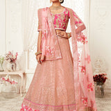 Graceful Pink Bridal Net Lehenga