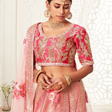 Graceful Pink Bridal Net Lehenga