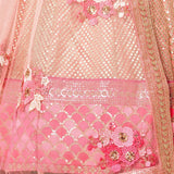 Graceful Pink Bridal Net Lehenga