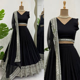 Delightful Black Faux Georgette Lehenga