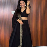 Delightful Black Faux Georgette Lehenga