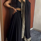 Delightful Black Faux Georgette Lehenga
