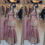 Glossy Netural Silk Top Sharara