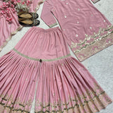 Glossy Netural Silk Top Sharara