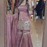 Glossy Netural Silk Top Sharara