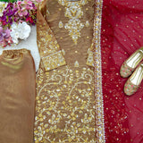Designer Golden Silk Suit