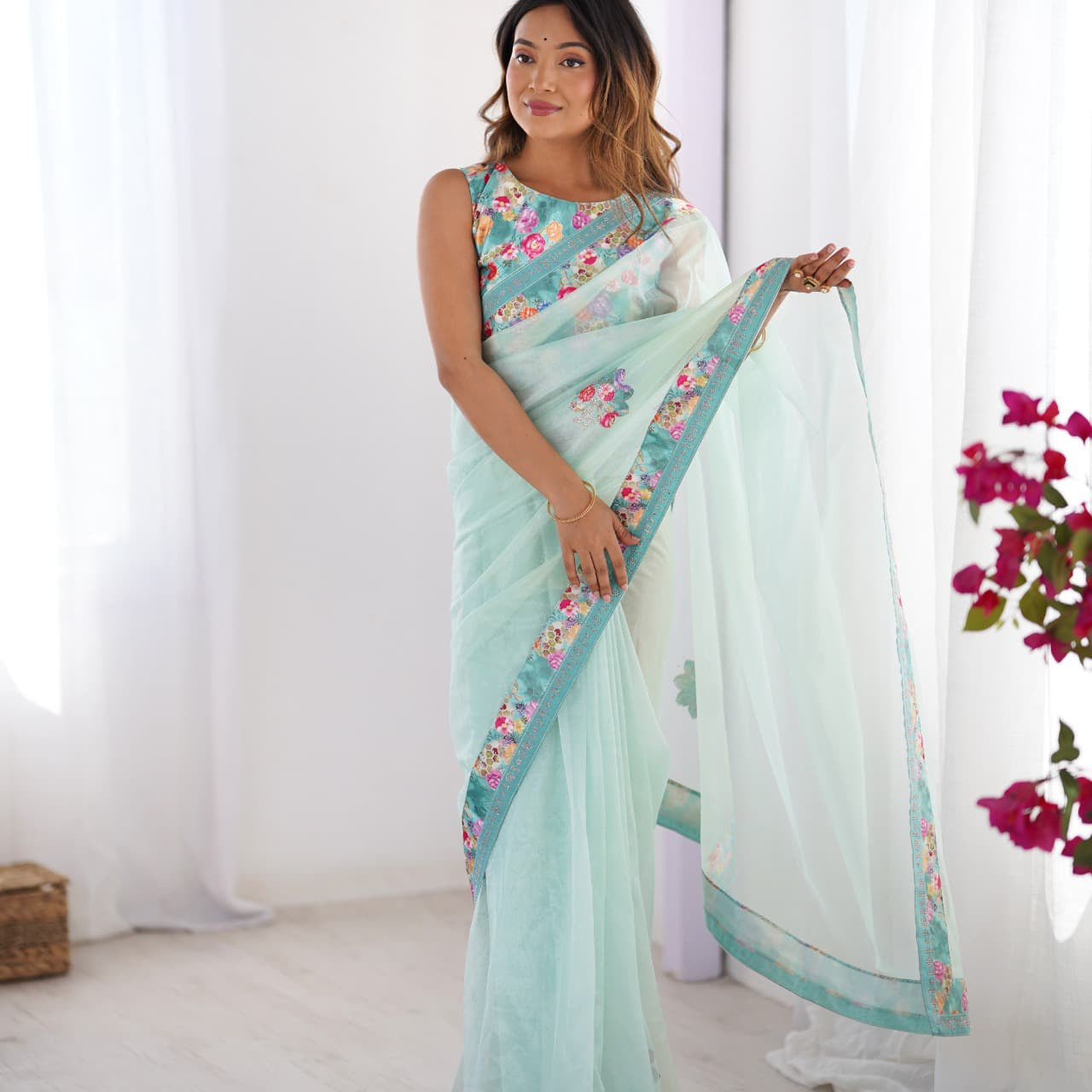 Designer Sky Twill Net Saree