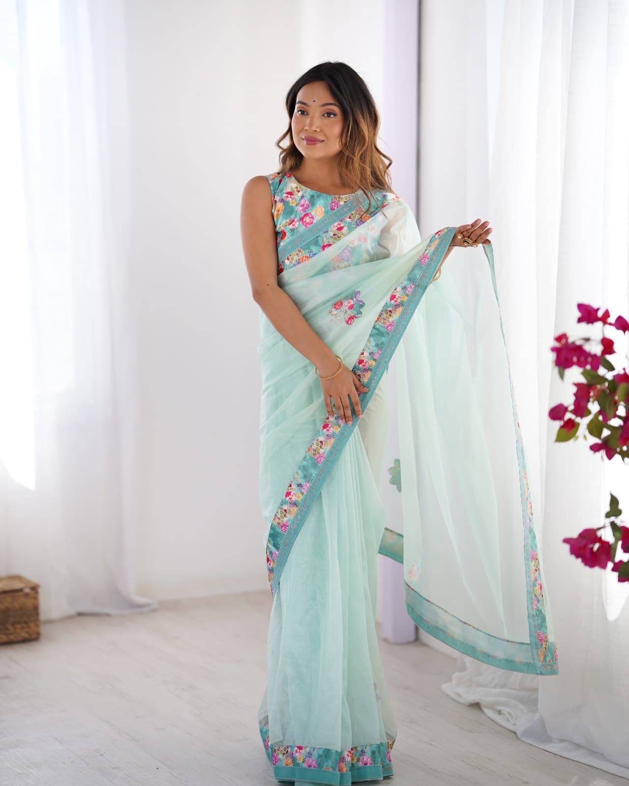 Designer Sky Twill Net Saree