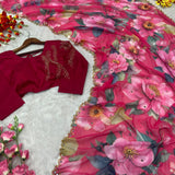 Exclusive Pink Flower Print Saree