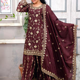 Designer Embroidered Chinon Sharara Suit