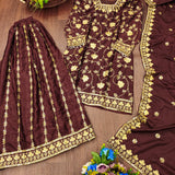 Designer Embroidered Chinon Sharara Suit
