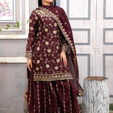 Designer Embroidered Chinon Sharara Suit