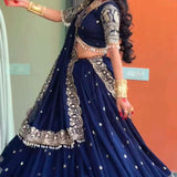 Bluish Festive Georgette Lehenga