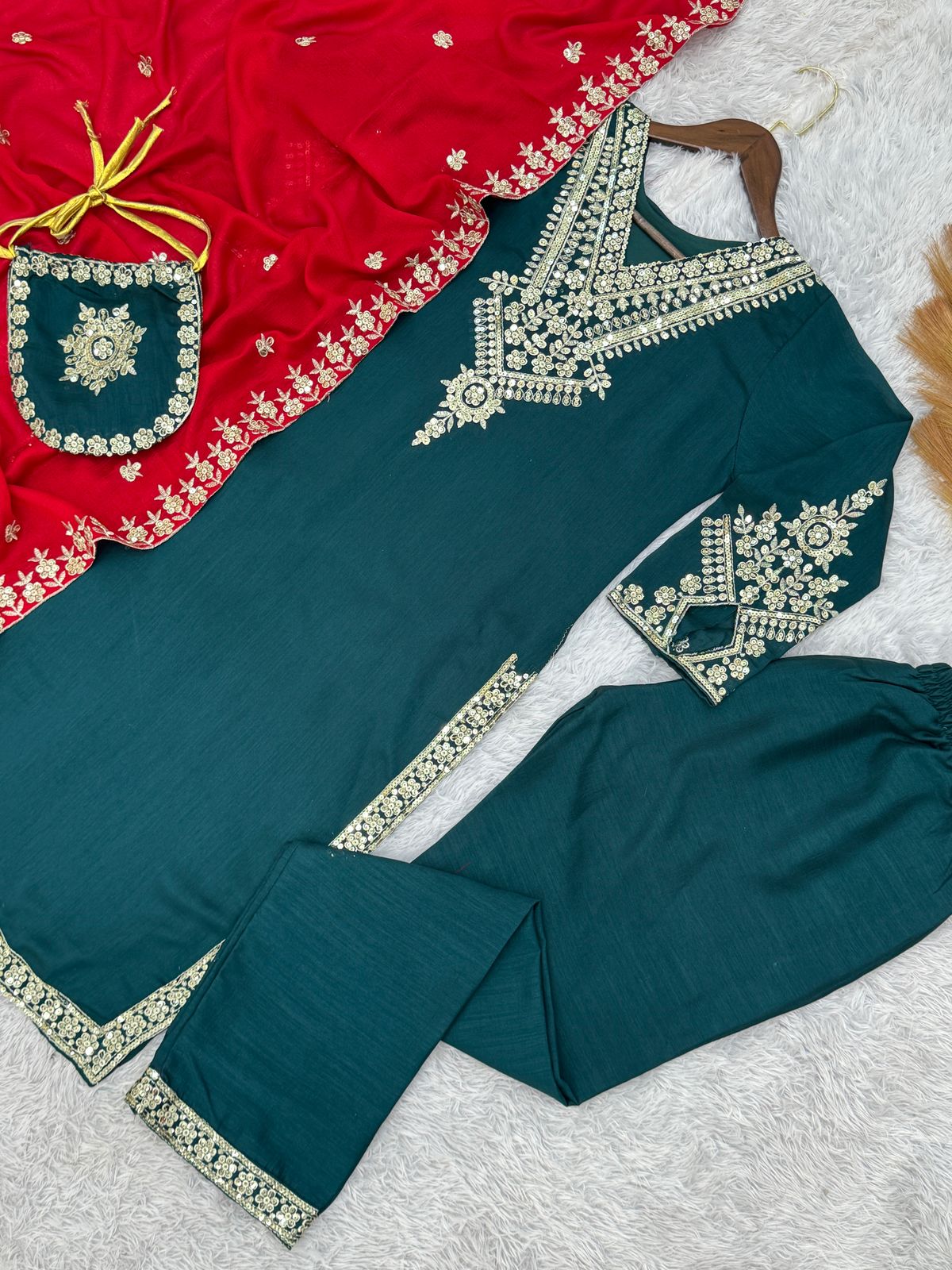 Classy Embroidered Straight Suit