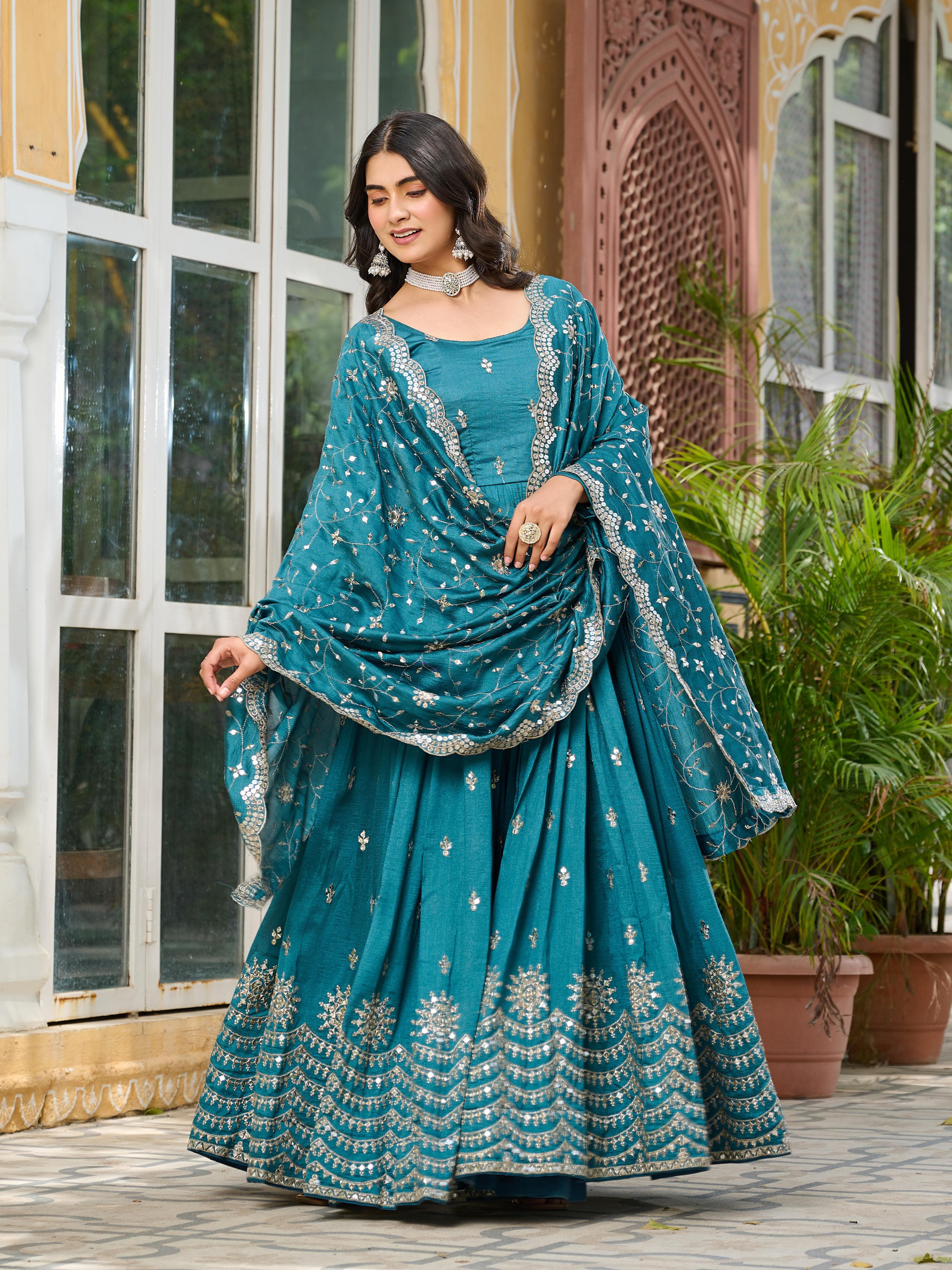 Classy Festive Vichitra Anarkali Gown