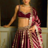 Celebrity Maroon Embrace Silk Lehenga